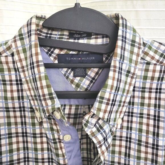 TOMMY HILFIGER Slim Fit Shirt Plaid Button Down Men's M - Picture 7 of 11